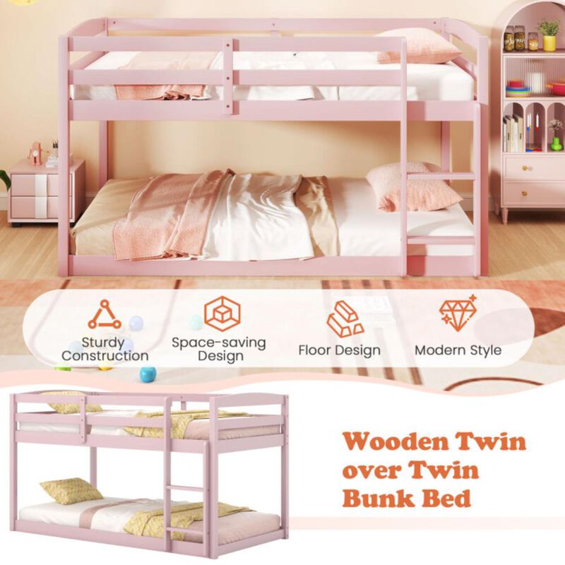 Hivvago Twin Size Bunk Bed with High Guardrails and Integrated Ladder