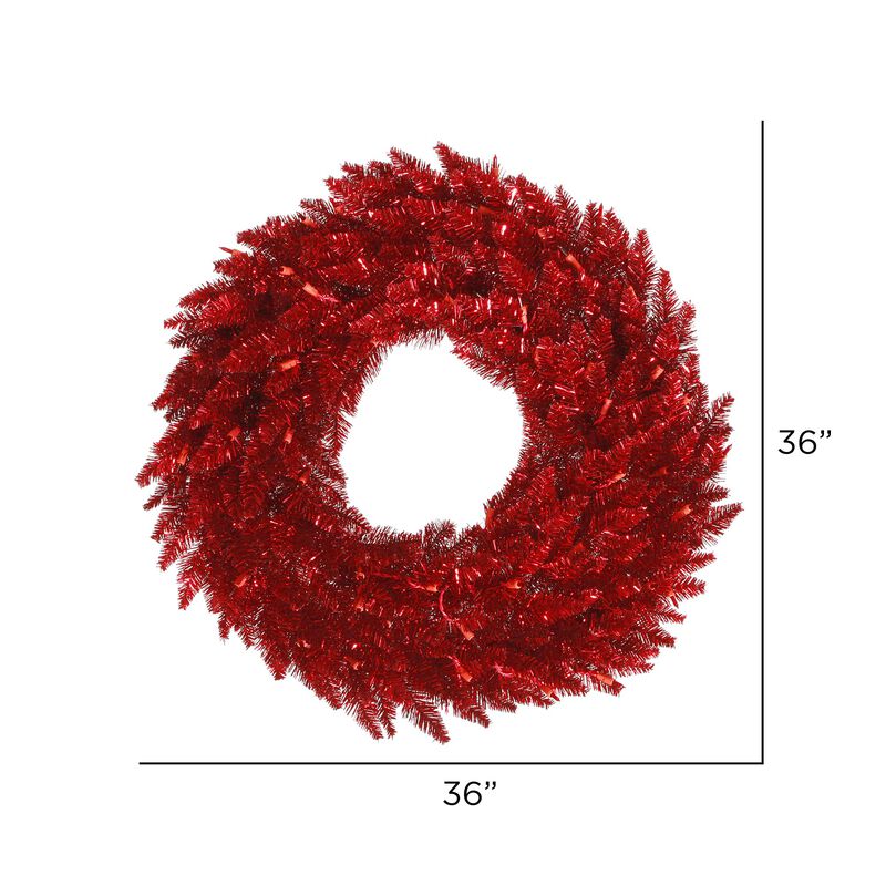 Vickerman 36" Tinsel Red Fir Artificial Christmas Wreath, Unlit - Faux Tinsel Christmas Wreath - Indoor Seasonal Home Decor image number 1