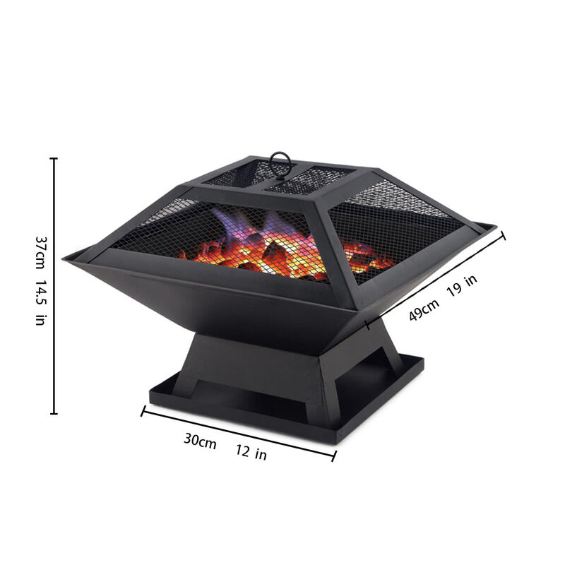 Garden Fire Pit & BBQ Grill &ndash; Portable Square Outdoor Heater with Wood Stove image number 7