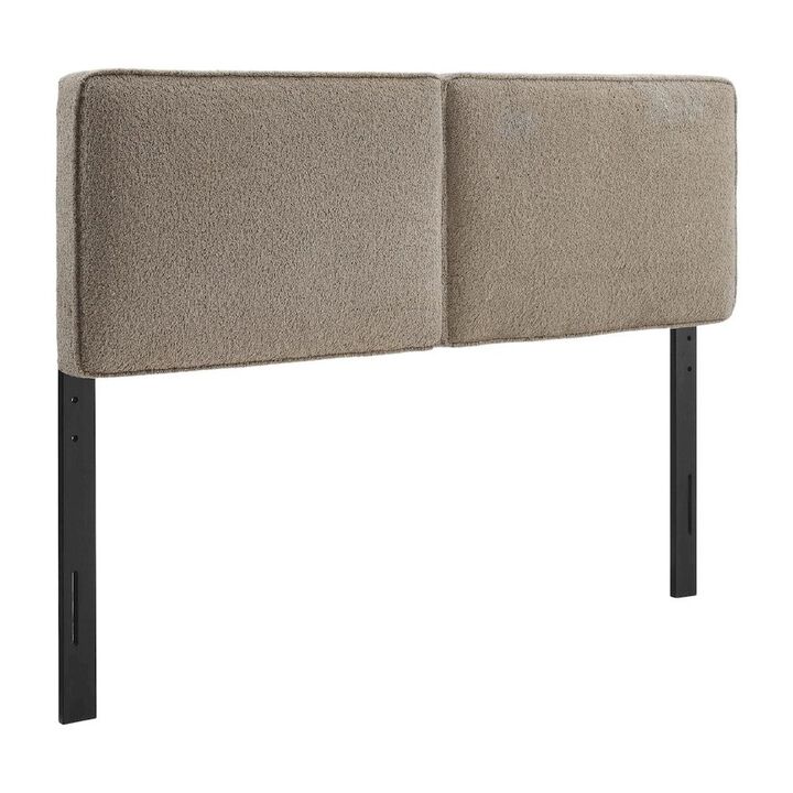 Boucle Fabric Queen Headboard in Soft Neutral with Padded Upholstery