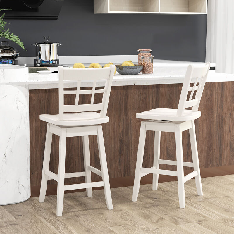 Set of 2 Counter Height Barstools with 6-Grid Hollow Back and Seat Stylish and Comfortable Design