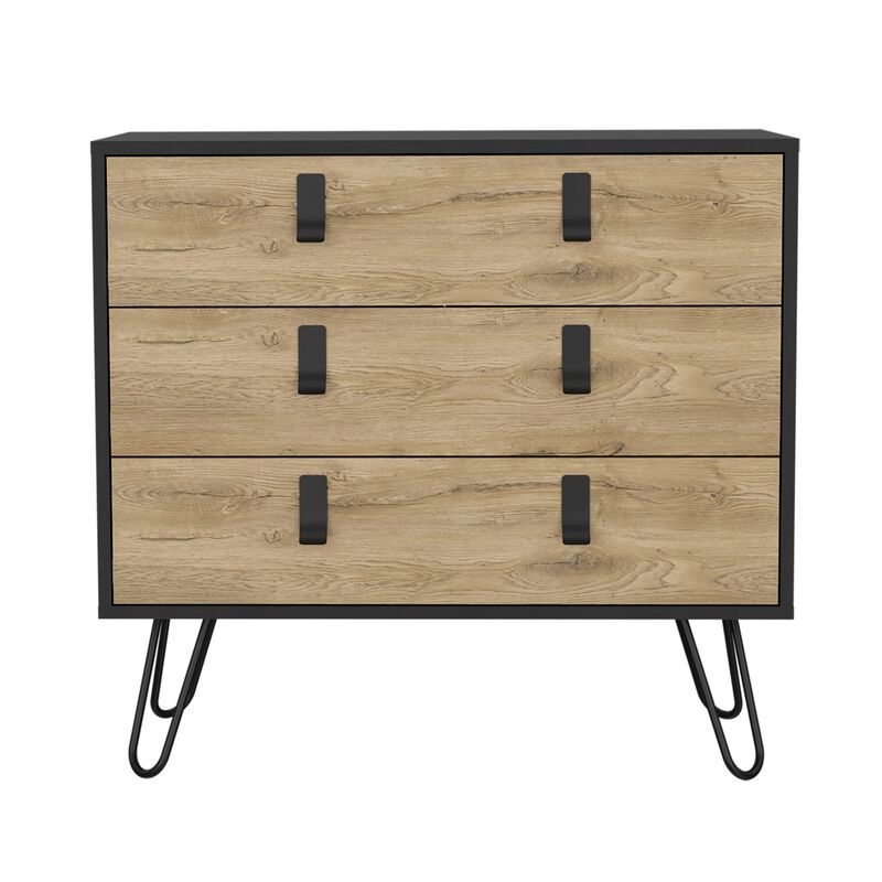 Huna Hairpin Legs Dresser with 3-Drawer Storage-Black / Macadamia