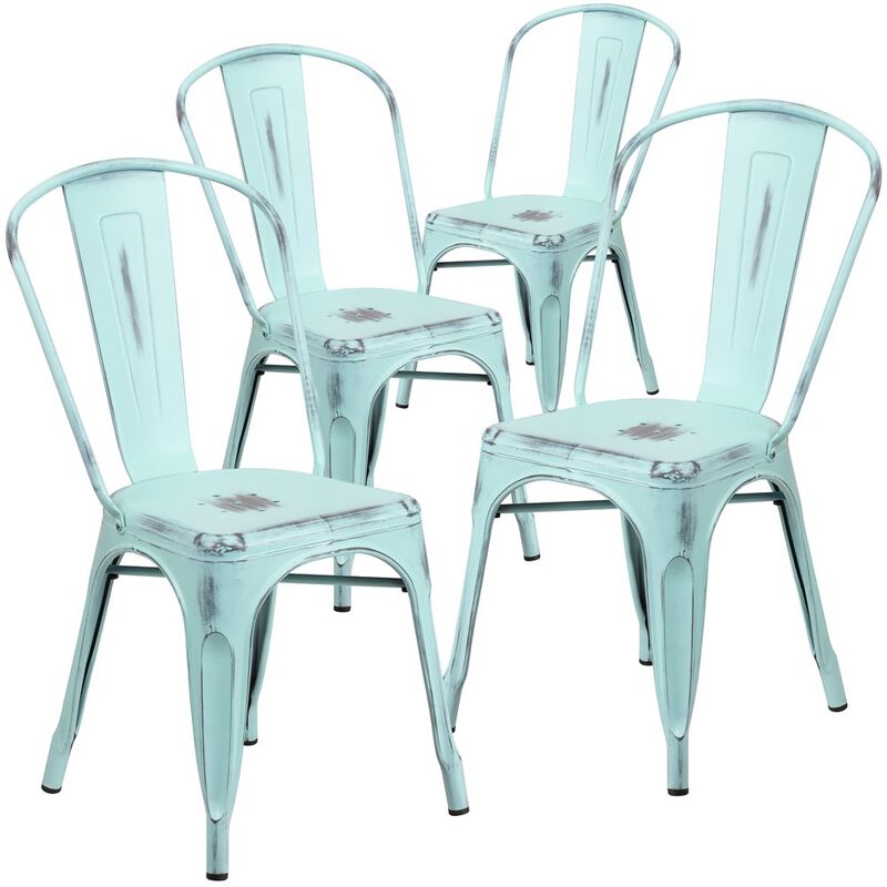 Flash Furniture 4 Pk. Distressed Dream Blue Metal Indoor Stackable Chair image number 0