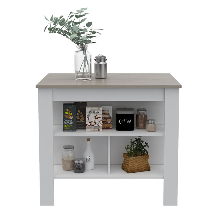 Rockaway 3-Shelf Kitchen Island White and Light Grey