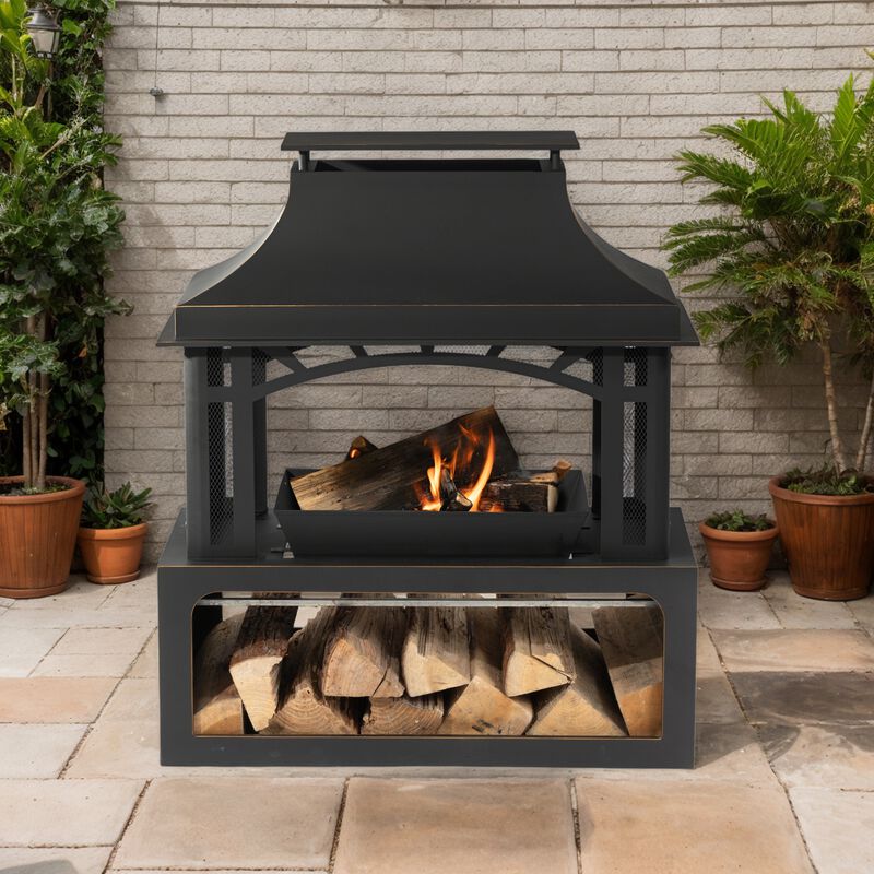 40" Wood Burning Fireplace, 50000 BTU Steel Fire Pit, Wood Burning Chimney for Outside Patio Deck Garden Backyard
