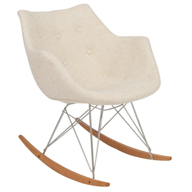 LeisureMod Willow Nursery Rocking Chair in Twill Fabric Upholstery - Eiffel Ash Wood Base, Plus Comfort, Perfect for Nurseries