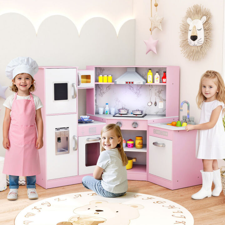 Corner Kids Play Kitchen Set with Separated Sink and Realistic Features