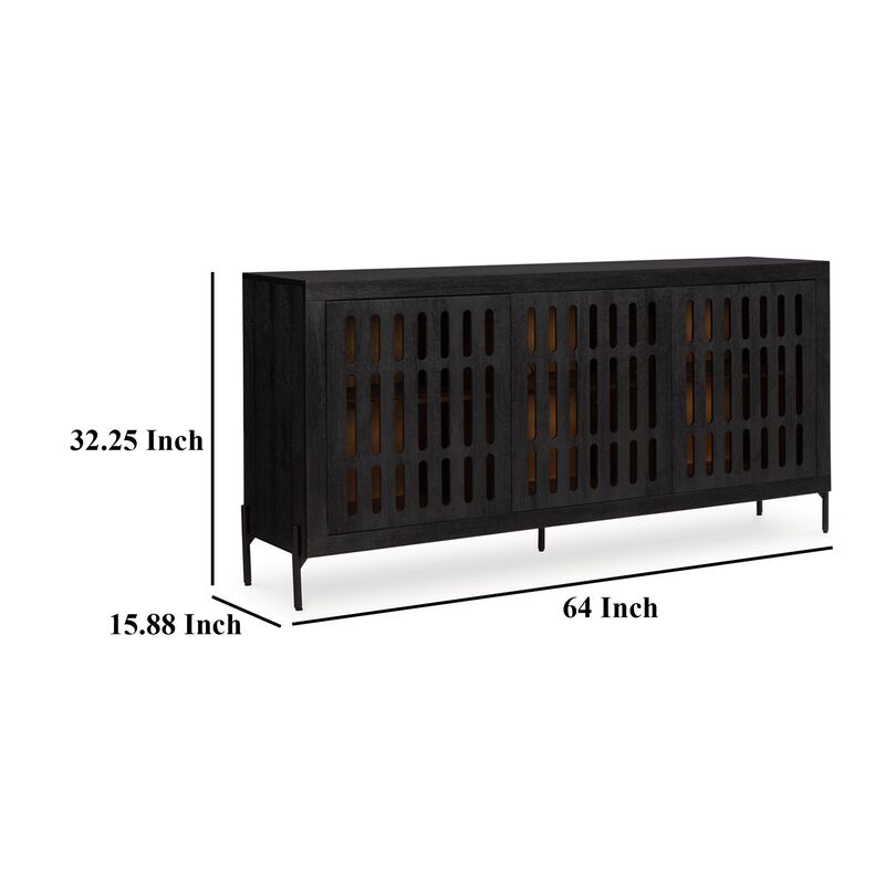 Lizzy Sideboard Console, 3 Inner Shelves, Black Natural Wood 64 Inch