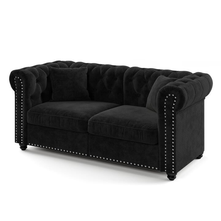 1 piece Chesterfield Sofa tufted design and nailhead trim deep seat comfort sectional sofa, sectional sofa rolled arms home or office, chenille sectional sofa plush cushion