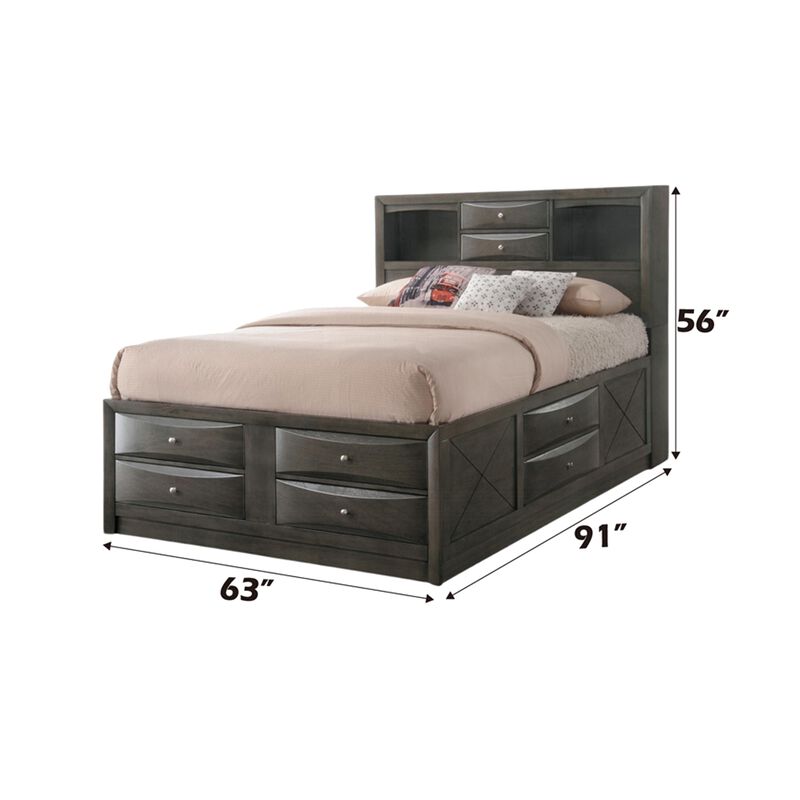Contemporary Style Queen Size Wooden Storage Bed with Eight Spacious Drawers, Brown - Benzara