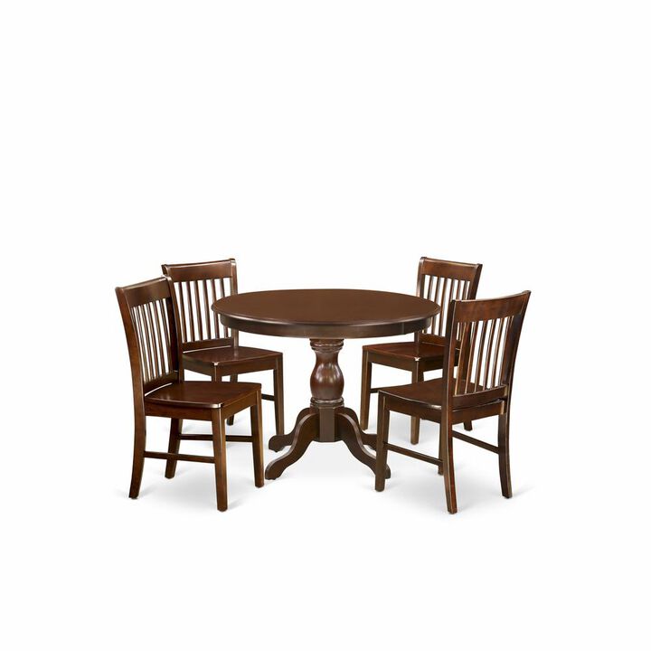 East West Furniture HBNF5-MAH-W 5 Piece Dining Set - Dining Table and 4 Mahogany Wooden Dining Room Chairs Button Tufted Back with Nail Heads - Mahogany Finish