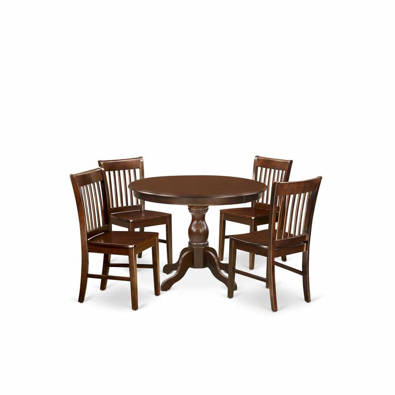 East West Furniture HBNF5-MAH-W 5 Piece Dining Set - Dining Table and 4 Mahogany Wooden Dining Room Chairs Button Tufted Back with Nail Heads - Mahogany Finish