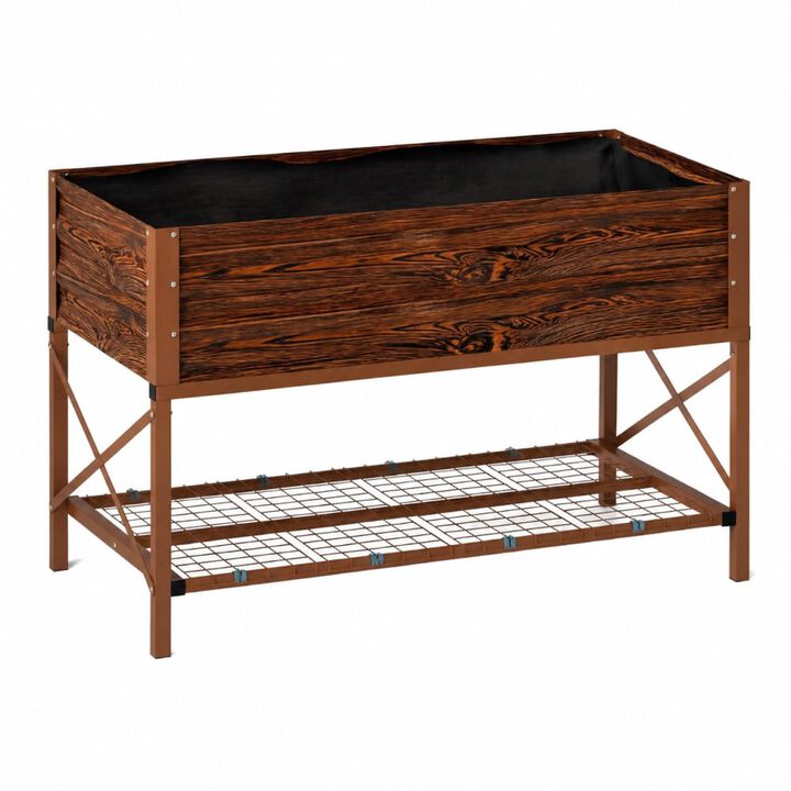 WOW PIONEER Galvanized Metal Raised Garden Bed Planter with Legs, Storage Shelf and Bed Liner for Patio, Balcony, Yard Gardening