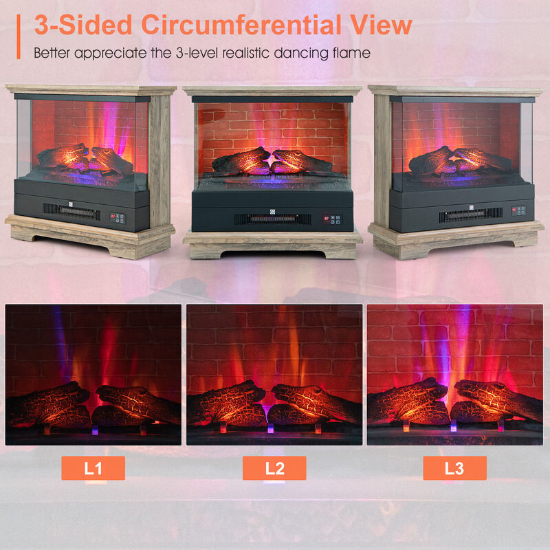 27 Inch Freestanding Electric Fireplace with 3-Level Vivid Flame Thermostat-Natural