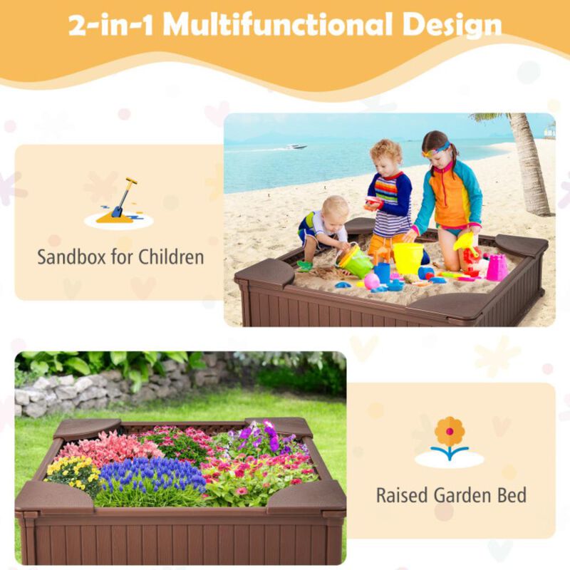 Hivvago Kids Outdoor Sandbox with Oxford Cover and 4 Corner Seats