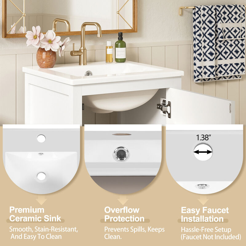 ELEMENT ACE Compact Bathroom Vanity with Integrated Ceramic Sink, Soft-Close Drawer & Door, Divider Drawer, Adjustable Foot Pads for Small Bathrooms image number 8