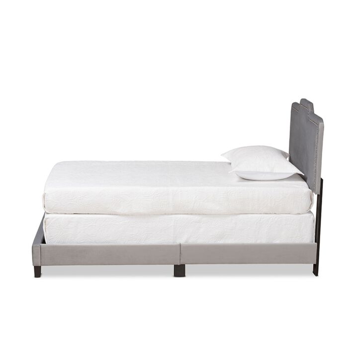 Baxton Studio Benjen Modern and Contemporary Glam Grey Velvet Fabric Upholstered Twin Size Panel Bed