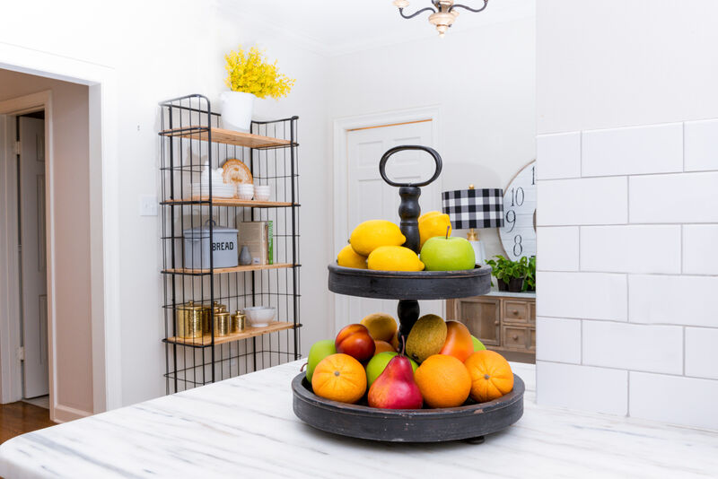 Distressed Blackwashed Wood 2-Tier Tray with Metal Handle image number 6