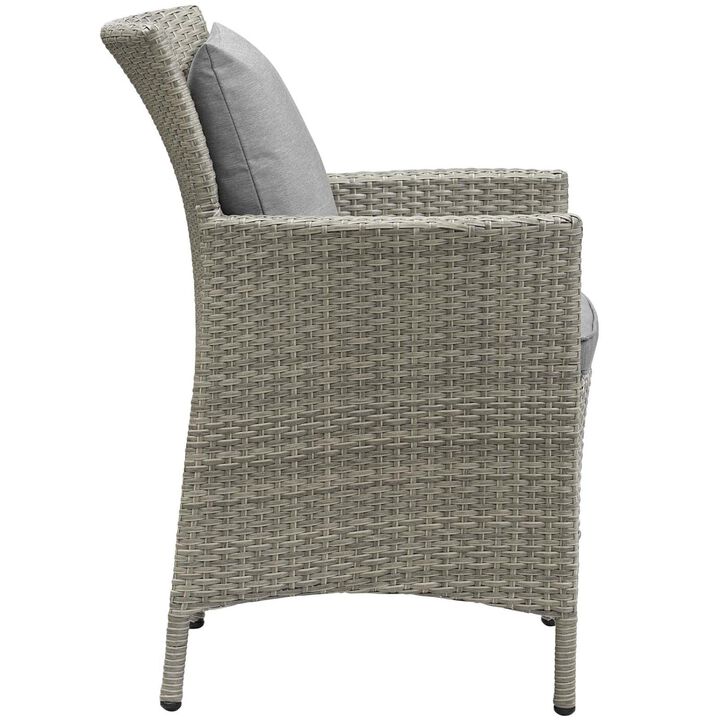 Modway Conduit Wicker Rattan Outdoor Patio Dining Arm Chair with Cushion in Light Gray Gray