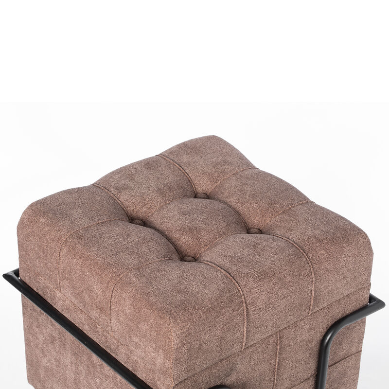 Square Fabric Storage Ottoman with Black Metal Frame, Yellow