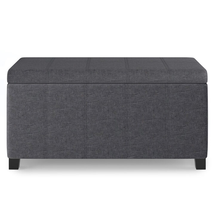 HomeRoots 36" Light Gray and Dark Brown Faux Linen and Solid Wood Upholstered Storage Bench With Flip Top