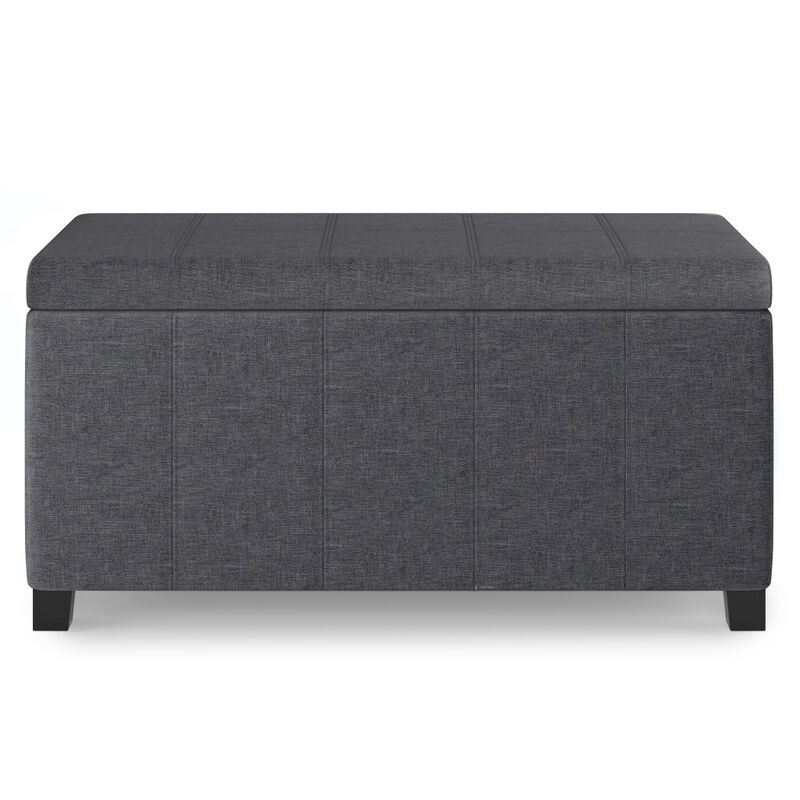 HomeRoots 36" Light Gray and Dark Brown Faux Linen and Solid Wood Upholstered Storage Bench With Flip Top image number 0