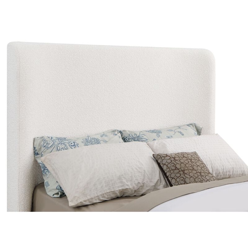 Ale King Size Platform Bed, Round Wingback Headboard, Ivory Upholstery - Benzara