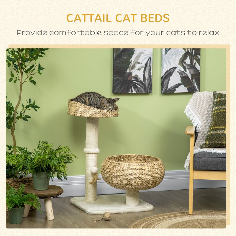 Modern Cat Furniture: 28" Elevated Bed with Sisal Post & Basket Design