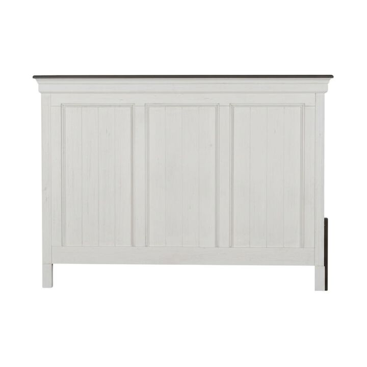 Wirebrushed White Headboard with Charcoal Top Solid Wood Panel Cottage Style