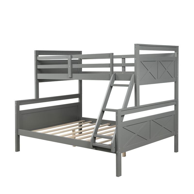 Twin over Full Bunk Bed with ladder, Safety Guardrail, Perfect for Bedroom, Gray image number 1