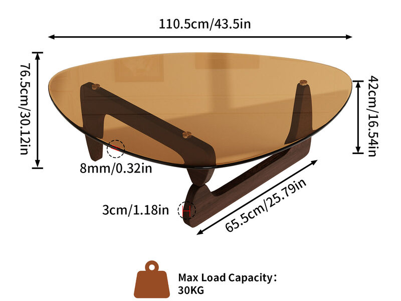 Triangular Coffee Table Living Room Accent Table Vintage Wood Base image number 2