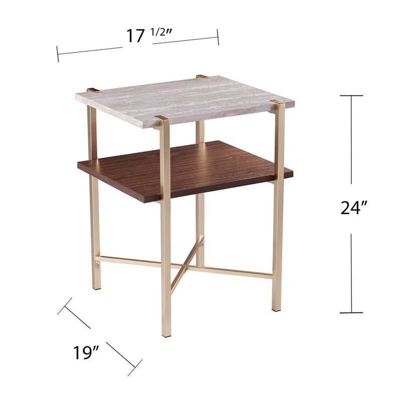Homezia 24" Brass Manufactured Wood And Iron Square End Table With Shelf