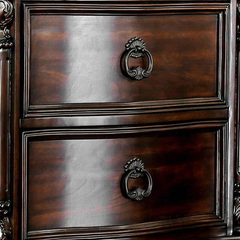 Queen Bedroom Set in Brown Cherry & Gold Wood &ndash; 3 Piece Set with 2 Nightstands image number 5