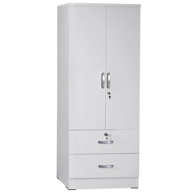Better Home Products Grace Wood 2-Door Wardrobe Armoire with 2-Drawers in White