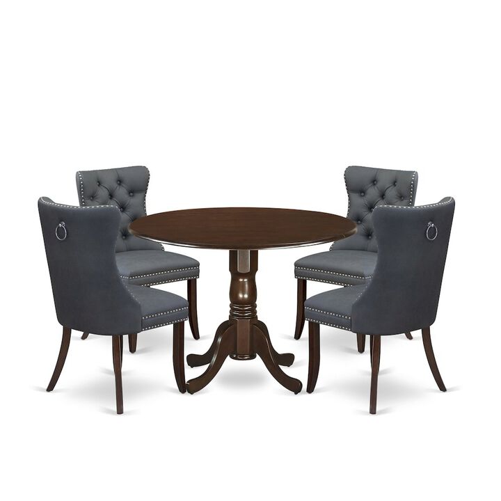 5 Piece Dining Set Consists of a Round Kitchen Table with Dropleaf