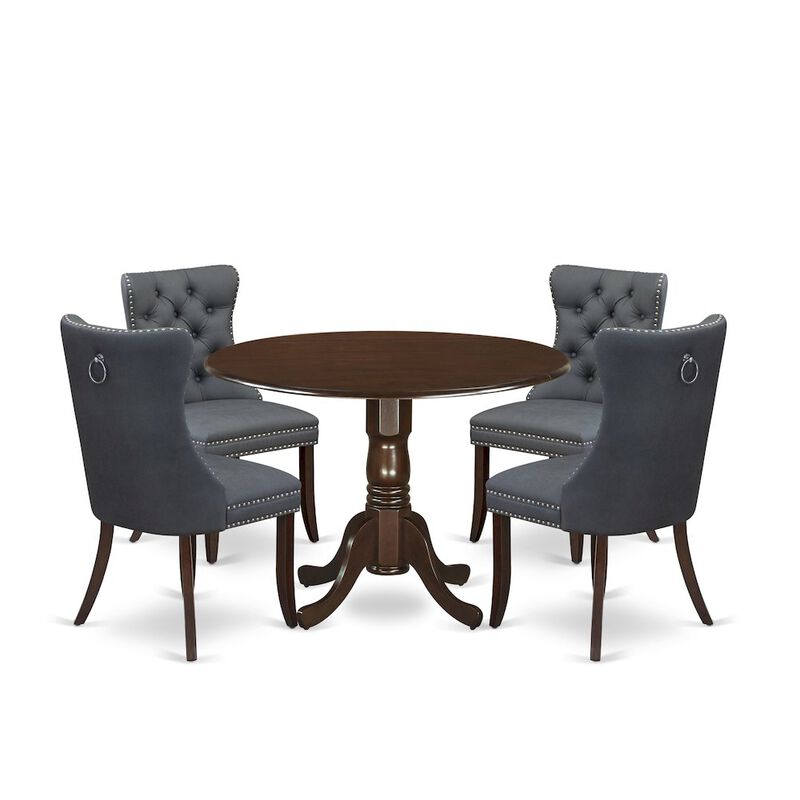 5 Piece Dining Set Consists of a Round Kitchen Table with Dropleaf