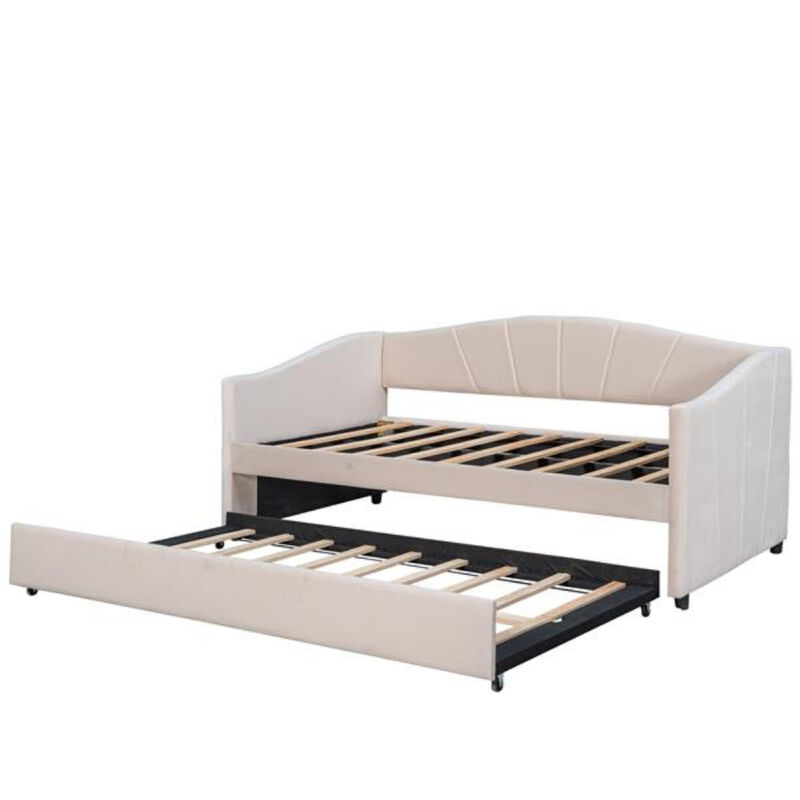 Sofa Bed with Upholstered Frame Twin Trundle and Wood Slat Support