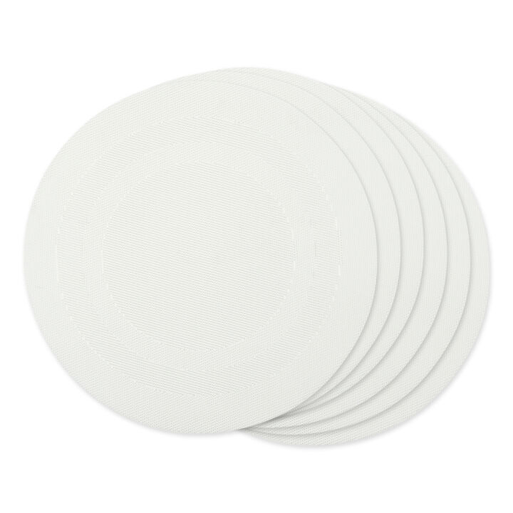Set of 6 White Geometric Double Frame Round Outdoor Placemats 13.75"