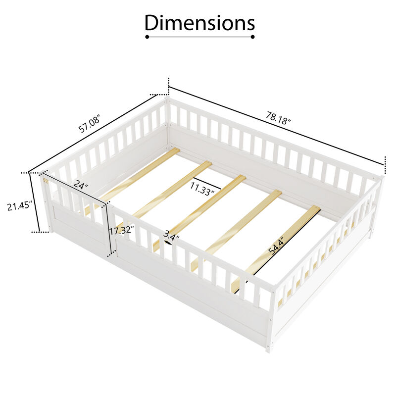 Children's Floor Bed Frame with Integral Construction Super High Security Barrier and Door for Safety