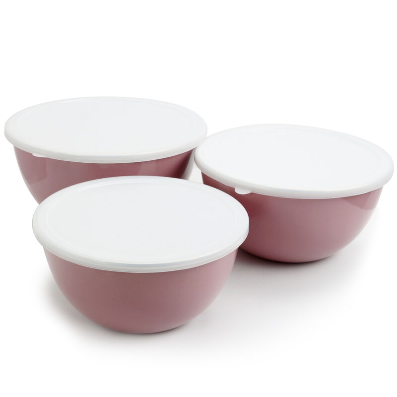 Gibson Home Plaza Cafe 3 Piece Stackable Nesting Mixing Bowl Set with Lids in Lavender image number 1