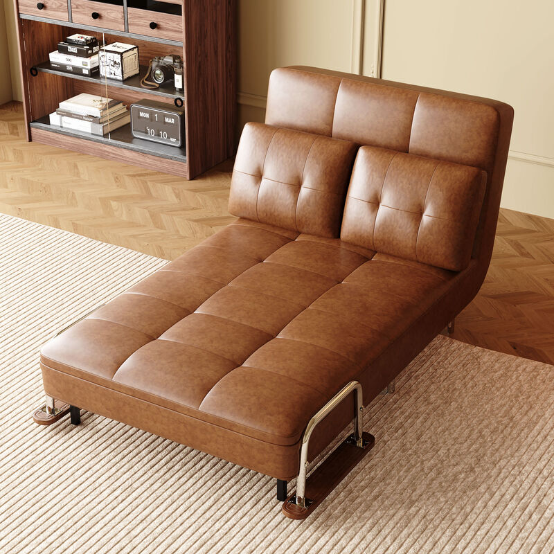 Leather Sofa Bed with Metal Legs for Living Room 39.37", Brown image number 4