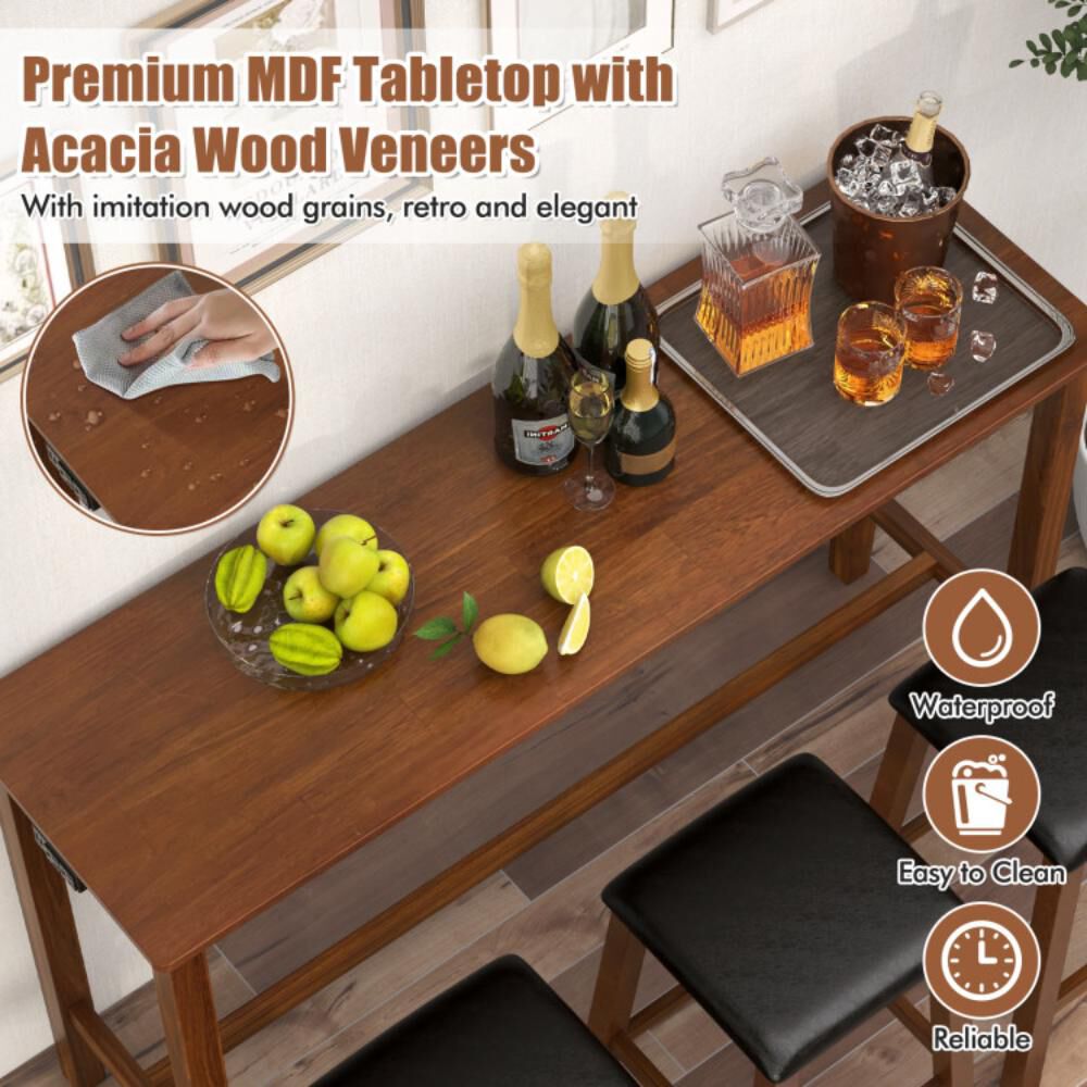 Hivvago 4-Piece Bar Table Set Counter-Height Table and 3 PVC