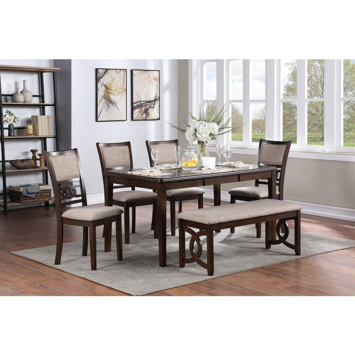 New Classic Furniture Gia 6 Pc Dining Table, 4 Chairs & Bench -Cherry