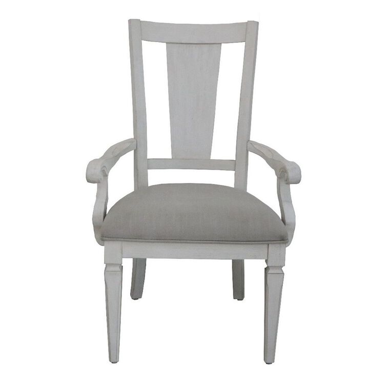 Kate 24 Inch Dining Armchair Set of 2, Light Gray Linen, White Wood Frame - Benzara