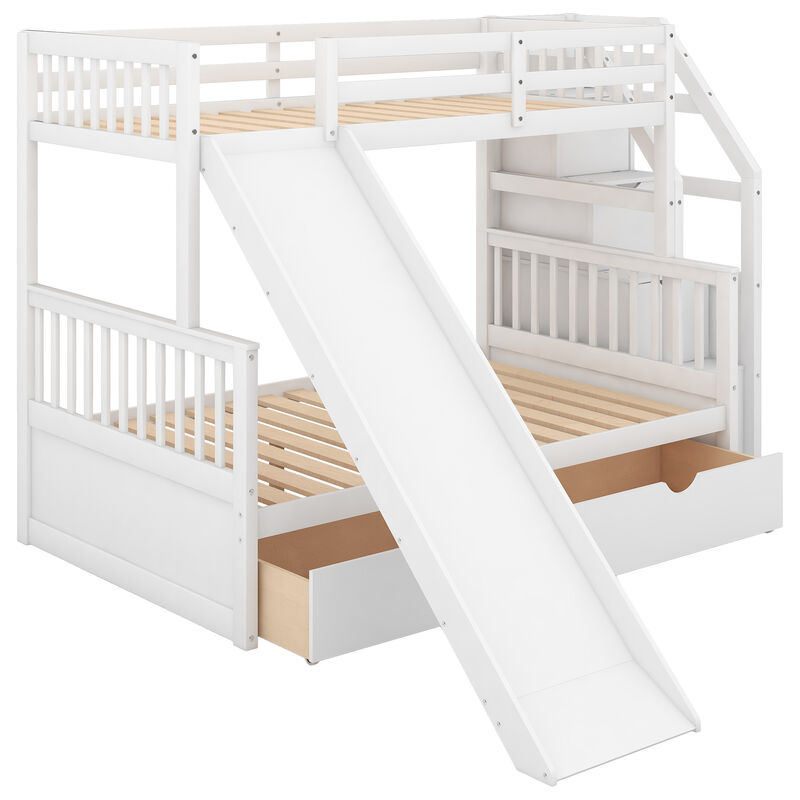Whisen Twin over Full Bunk Bed with Drawers, Slide & Storage, Solid Pine for Kids Bedroom image number 8
