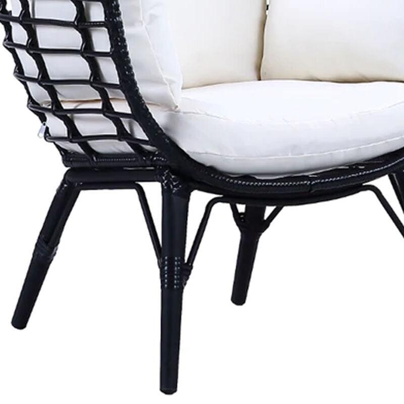 Loe 32 Inch Patio Lounge Chair, Oval Shape, Resin Rattan Wicker, Black-Benzara