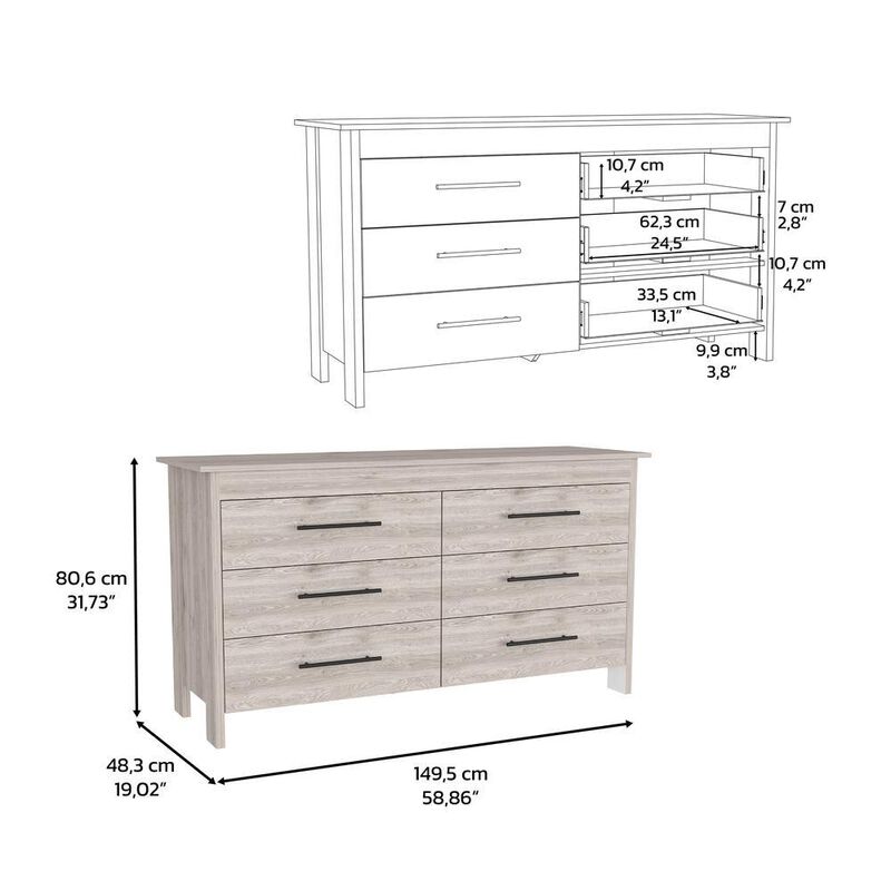 DEPOT E-SHOP Paris 6 Drawer Double Dresser