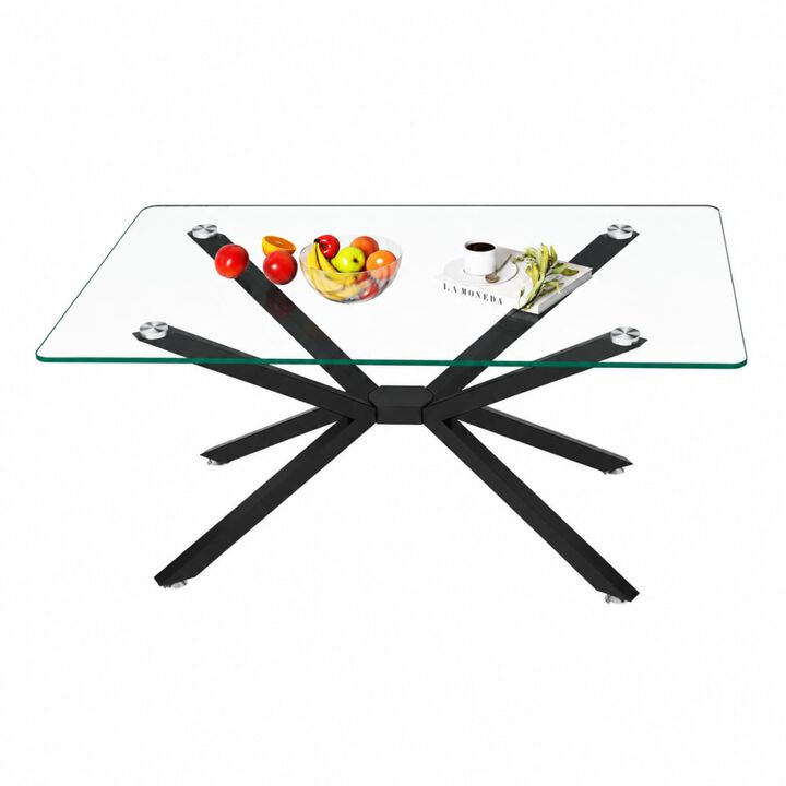 GOODSILO Rectangular Tempered Glass Coffee Table with Metal Legs, Adjustable Feet for Living Room and Office Use