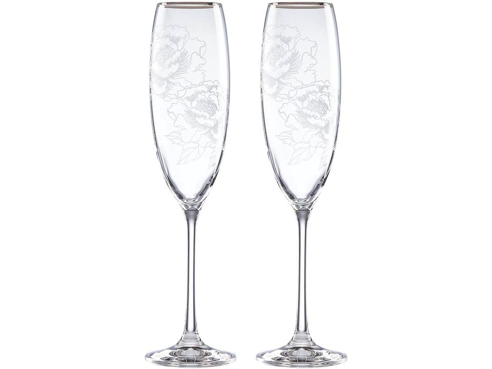 Lenox Silver Peony Toasting Flute, 2 Count (Pack of 1), Clear