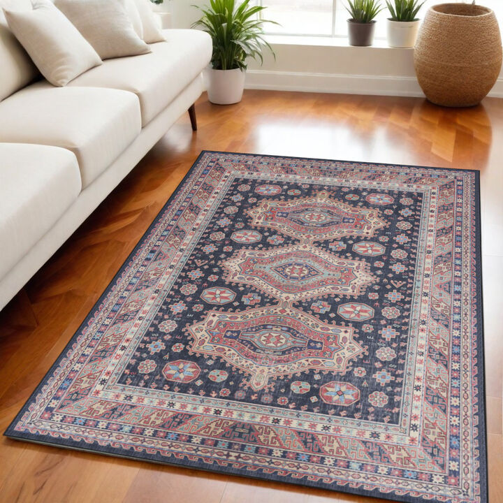 HomeRoots Medallion Distressed Non Skid Area Rug